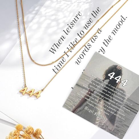 ZOEXUE S925 Sterling Silver/18K GOLD 444 Angel Number NETREACE LATERING FOR GOLD 444 Pendant Choker Chain Necklace Inspirational Numerology Gift for the in Kuwait