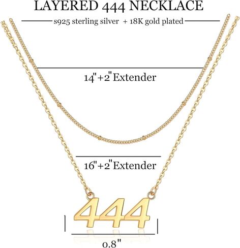 ZOEXUE S925 Sterling Silver/18K GOLD 444 Angel Number NETREACE LATERING FOR GOLD 444 Pendant Choker Chain Necklace Inspirational Numerology Gift for the in Kuwait