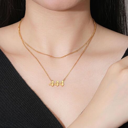 ZOEXUE S925 Sterling Silver/18K GOLD 444 Angel Number NETREACE LATERING FOR GOLD 444 Pendant Choker Chain Necklace Inspirational Numerology Gift for the in Kuwait