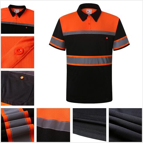 Safety Shirts for Men,High Reflective Men Polo Shirts with Pocket,Short Sleeve Workwear Breathable in Saudi Arabia
