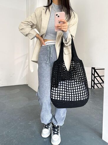 ENBEI Crochet Beach Bag - Women's Knit Shoulder Bags for Travel - Cute, Handmade Tote in Saudi Arabia