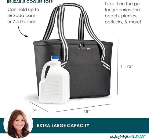 Rachael Ray Field Tote - Soft Sided Zippered Cooler Bag, Insulated & Leak Proof Grocery Bag, Portable Travel Cooler, Hot or Cold Carrier, Black in Saudi Arabia