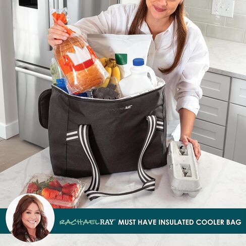 Rachael Ray Field Tote - Soft Sided Zippered Cooler Bag, Insulated & Leak Proof Grocery Bag, Portable Travel Cooler, Hot or Cold Carrier, Black in Saudi Arabia