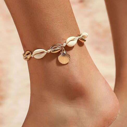 Beaded Anklets Bracelets Boho Turtle Turtle Starffish Whelk Shell Tree of Life String Summer Summer Beach Sandboot Sandals Jewelry for Women in Kuwait