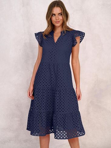 ANRABESS Womens 2025 Summer Midi Dress Hollow Out Eyelet Ruffle Sleeve V Neck Casual Flowy Tiered Beach Vacation Sundress in Saudi Arabia
