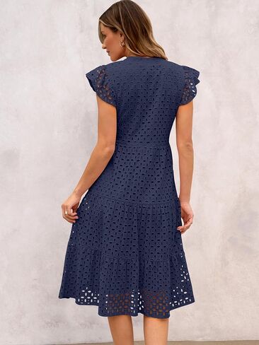 ANRABESS Womens 2025 Summer Midi Dress Hollow Out Eyelet Ruffle Sleeve V Neck Casual Flowy Tiered Beach Vacation Sundress in Saudi Arabia