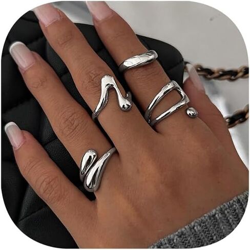 Chunky Silver Rings for Women Non Tarnish Stack Opening Thick Ring Dome Statement Rings Cross Ring in Saudi Arabia