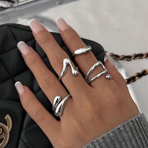 Chunky Silver Rings for Women Non Tarnish Stack Opening Thick Ring Dome Statement Rings Cross Ring in Saudi Arabia