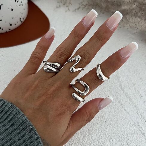 Chunky Silver Rings for Women Non Tarnish Stack Opening Thick Ring Dome Statement Rings Cross Ring in Saudi Arabia