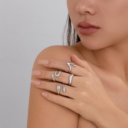 Chunky Silver Rings for Women Non Tarnish Stack Opening Thick Ring Dome Statement Rings Cross Ring in Saudi Arabia