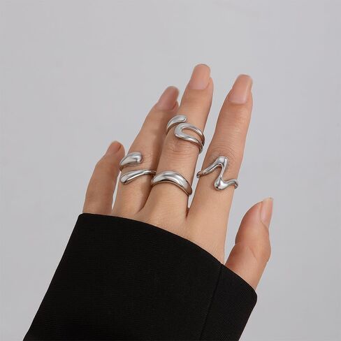 Chunky Silver Rings for Women Non Tarnish Stack Opening Thick Ring Dome Statement Rings Cross Ring in Saudi Arabia