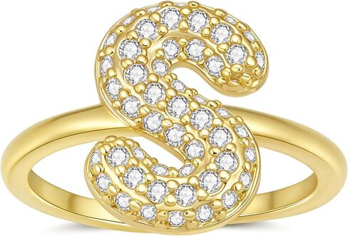 Initial Ring for Women - Gold Rings with 26 Letters - Sparkling Cubic Zirconia Letter Ring - Adjustable Size 5-9 Open Cuff Stackable Ring in Saudi Arabia