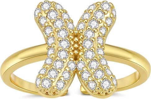 Initial Ring for Women - Gold Rings with 26 Letters - Sparkling Cubic Zirconia Letter Ring - Adjustable Size 5-9 Open Cuff Stackable Ring in Saudi Arabia