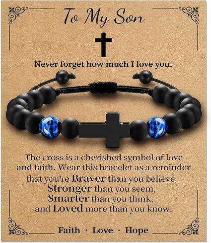 Cross Bracelet for Men Boys, Tiger Eye Bracelet Brings Health, Safety and Happiness, Baptism/Back to School/Birthday/Christmas Gifts for Son Grandson Man in Kuwait