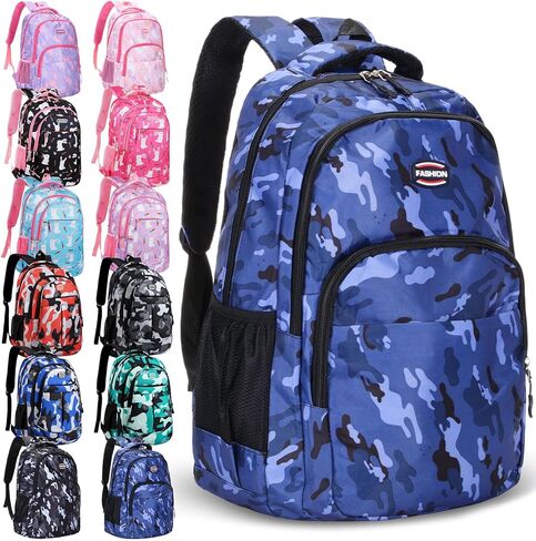 12 Pcs 17 Inch School Backpack Bulk Student Backpack for Teens Boys Girls School Donation Charities (Camouflage) in Kuwait