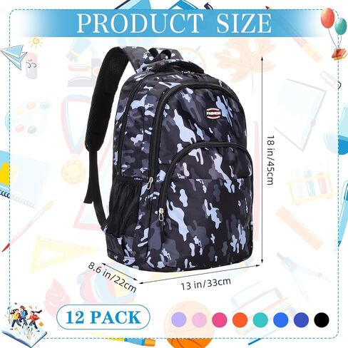 12 Pcs 17 Inch School Backpack Bulk Student Backpack for Teens Boys Girls School Donation Charities (Camouflage) in Kuwait