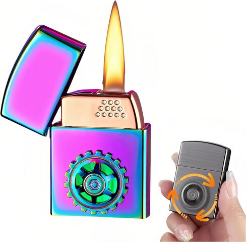 Mini Butane Torch Lighter, Vintage Soft Flame Lighter, Refillable Cool Lighters for Men, Smart Lighter with 4 Ignition Methods, Gear Turntable (Fuel Not Included) (Ice Coloured) in Kuwait