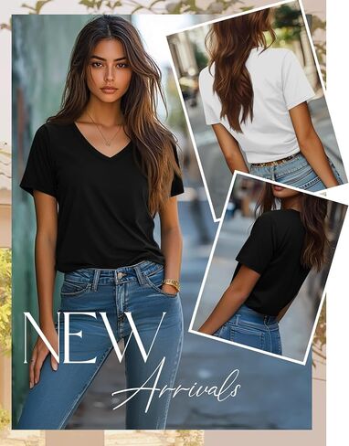 Neer 4 Pack Women's V Neck T-Shirts Summer Short Sleeve Casual Tops Loose Fit Flat Hem Basic Tees in Saudi Arabia
