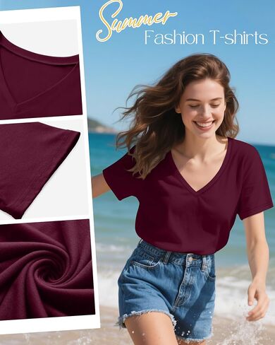Neer 4 Pack Women's V Neck T-Shirts Summer Short Sleeve Casual Tops Loose Fit Flat Hem Basic Tees in Saudi Arabia