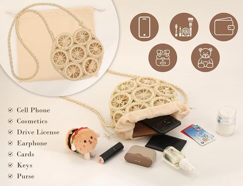 أكياس قش Crossbody للنساء ، حقيبة الكتف المنسوجة بالليمون المجوفة مع حزام راتان ، 2025 شاطئ in Kuwait