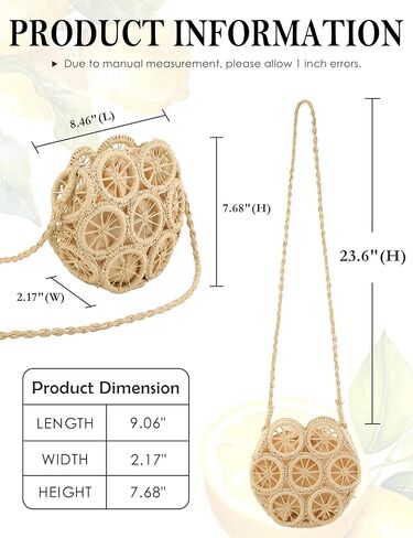 أكياس قش Crossbody للنساء ، حقيبة الكتف المنسوجة بالليمون المجوفة مع حزام راتان ، 2025 شاطئ in Kuwait
