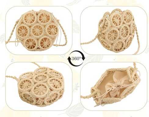 أكياس قش Crossbody للنساء ، حقيبة الكتف المنسوجة بالليمون المجوفة مع حزام راتان ، 2025 شاطئ in Kuwait