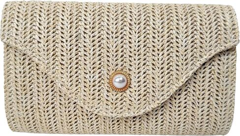 Women’s Trendy Straw Clutch Bag Straw Crossbody Bags For Women Summer Vacation Beach Purse Evening Purse With Pearl in Saudi Arabia