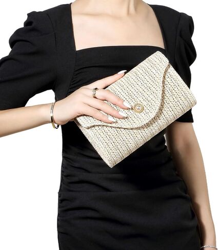 Women’s Trendy Straw Clutch Bag Straw Crossbody Bags For Women Summer Vacation Beach Purse Evening Purse With Pearl in Saudi Arabia
