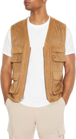 Forever 21 mens Faux Suede Perforated Cargo Vest in Saudi Arabia