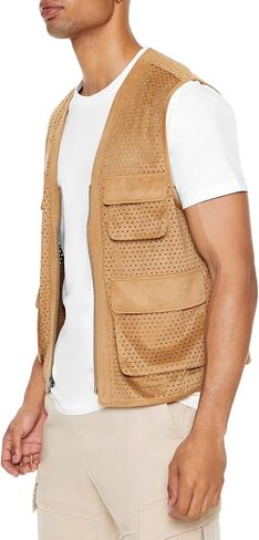 Forever 21 mens Faux Suede Perforated Cargo Vest in Saudi Arabia