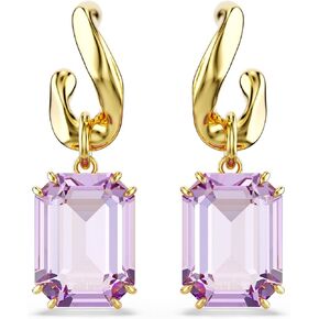 Swarovski Millenia drop earrings, Octagon cut, Purple, Gold-tone Finish