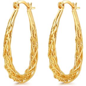 Senteria Sterling Silver Hoop Earrings - Medium, Lightweight, Thick Twist Oval Hoops