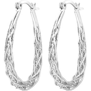أقراط Senteria Sterling Silver Hoop - متوسطة ، خفيفة الوزن ، تويست أطواق بيضاوية سميكة in Kuwait