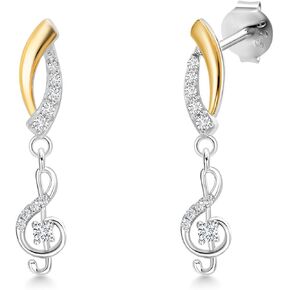 Gem Stone King 10K Yellow Gold and 925 Sterling Silver Dangling Lab Grown Diamond Earrings For Women with Music Charms Set with Moissanite
