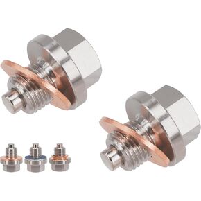 2PCS M12x1.25 Stainless Steel Magnetic Engine Oil Drain Plug Compatible with Nissan 370Z Altima Frontier GT-R Maxima Murano NV Pathfinder Rogue Sentra Titan Versa Toyota 11128-01M0B DP006
