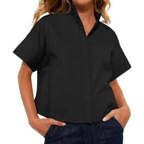 جرس Cicy Bell Womens زر قصير زر قصير أسفل القمصان مطوية الصيف الأنبوقة بلوزة عارضات الطوق