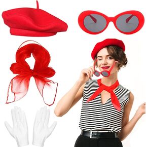 SANCLYA FRENCH FRENCH WOMEN RED BEERET HAT Assume accessories مجموعة قفازات شيفون وشاح البيضاوي