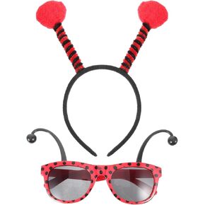 EXCEART Ladybug Headband and Glasses Set - Antenna Headband With Sunglasses - Costume Accessories for Halloween Cosplay Party Favors for Women Men