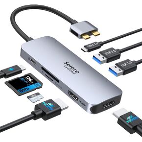 محطة إرساء USB C من Selore، شاشة مزدوجة، محطة إرساء للكمبيوتر المحمول، محطة إرساء 14 في 1 3 شاشات مع 2 HDMI، VGA، 10G USB A/C، 100W PD، 6 منافذ USB A/C، محول USB C Hub متعدد المنافذ لأجهزة الكمبيوتر المحمول التي تعمل بنظام Windows in Kuwait