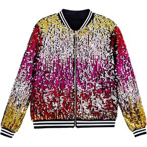 YIYI Mens Sequin Jacket Bomber Sparkly Striped Varsity Glitter Jacket Male Party Outwear Coat Birthday Holiday Clothes
