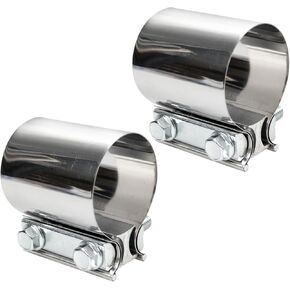 2 PCS Exhaust Pipe Clamps, 2.5" Lap Joint Band Clamp, Sleeve Coupler 304 Stainless Steel for 2.5" OD pipe, Universal Pipe Repair Parts