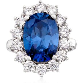 Ross-Simons 5.30 Carat Simulated Sapphire and 1.80 ct. t.w. CZ Ring in Sterling Silver