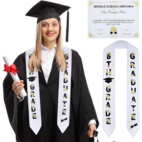 Geyoga 2 Pack Trage Grade Traduation Stole Sash and Middle School Dipoma Class of 2025 Decorations Tradive School Decortings for 8th Presid