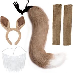 Faux Fur Animal Tail Cosplay Costume Set Plush Squirrel Ears Headband Gloves Halloween Christmas Party for Girls Women