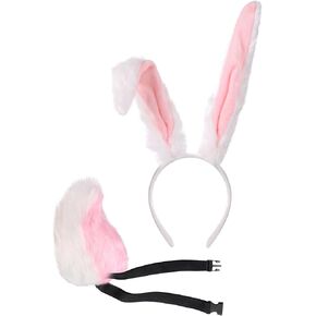 Roicaholy Rabbit Ears Tail Set - Fluffy Faux Fur Bendable Tail | Ears Headband Bunny Animal Costume for Halloween Easter