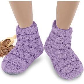 REVIX Microwavable Booties and Feet Warmers for Women & Men, Microwave Heated Foot Warmer with Flaxseed Moist Heat for Cold Feet, Gray, L