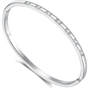 Fashion Simple Stainless Steel Cubic Zirconia Cuff Bracelet