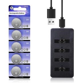 CR2450 Rechargeable Batteries CR2450 3V Lithium-ion Coin Battery with Charger(10 Pack)