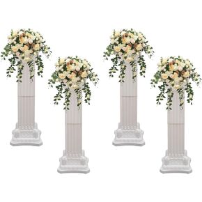 2 Pack Wedding Roman Column, 35" Tall Roman Pillars Plastic Flower Pot Columns Pedstal Stand Wedding Road Lead Decorations, Bearing About 110.23lbs Each, White