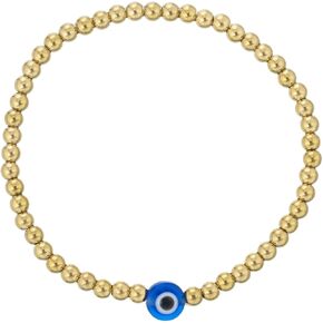 14K Gold Filled Evil Eye Stretch Bracelet for Women Men Spiritual Protection and Good Luck Evil Eye Stainless Steel Beaded Bracelets Tarnish Free-Waterproof